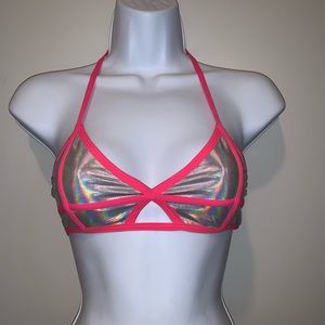 Beach Bunny Iridescent silver and pink bikini top